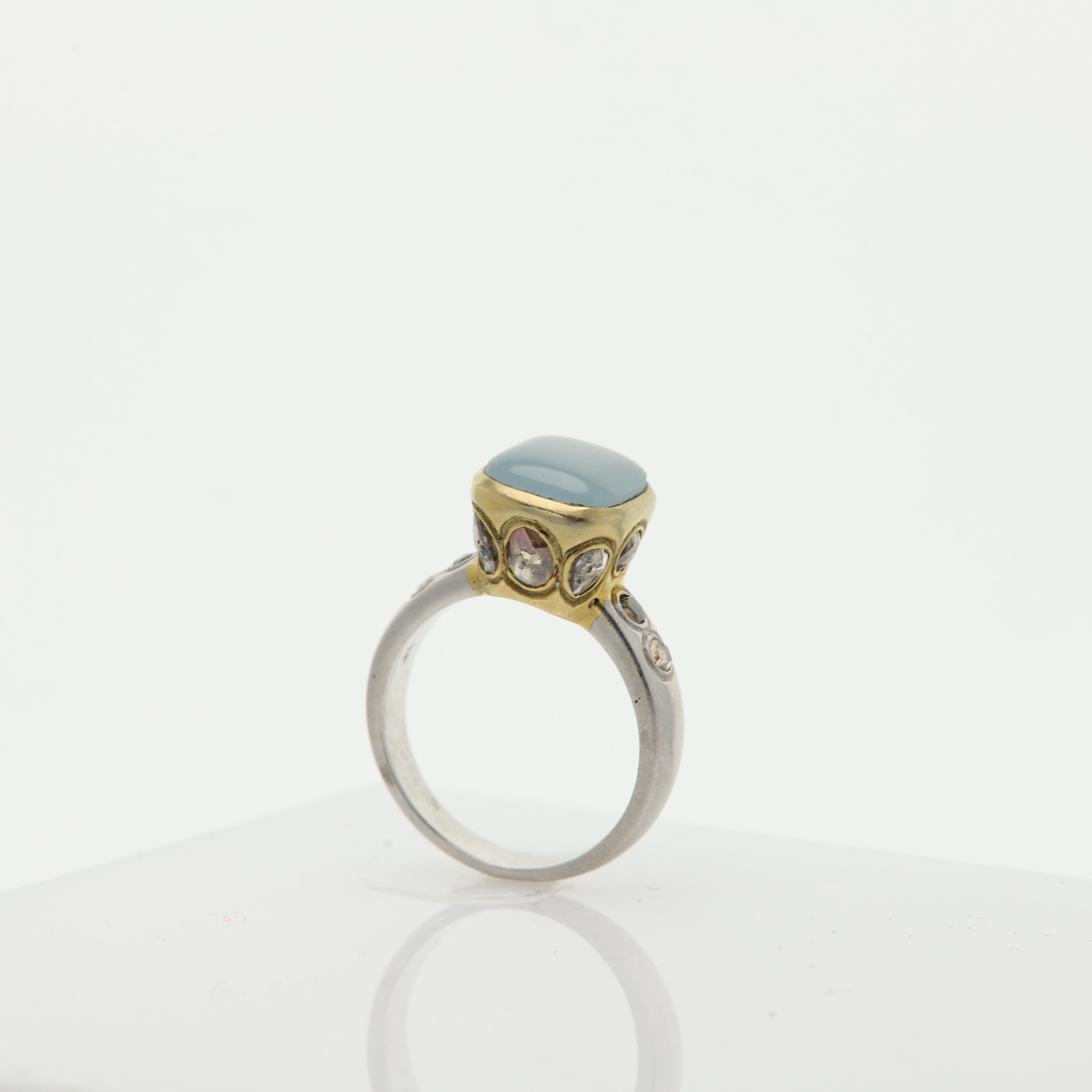 Aquamarine Ring Hand 18 Karat & Old Cut Diamonds Vintage Aquamarine Gold Ring 8
