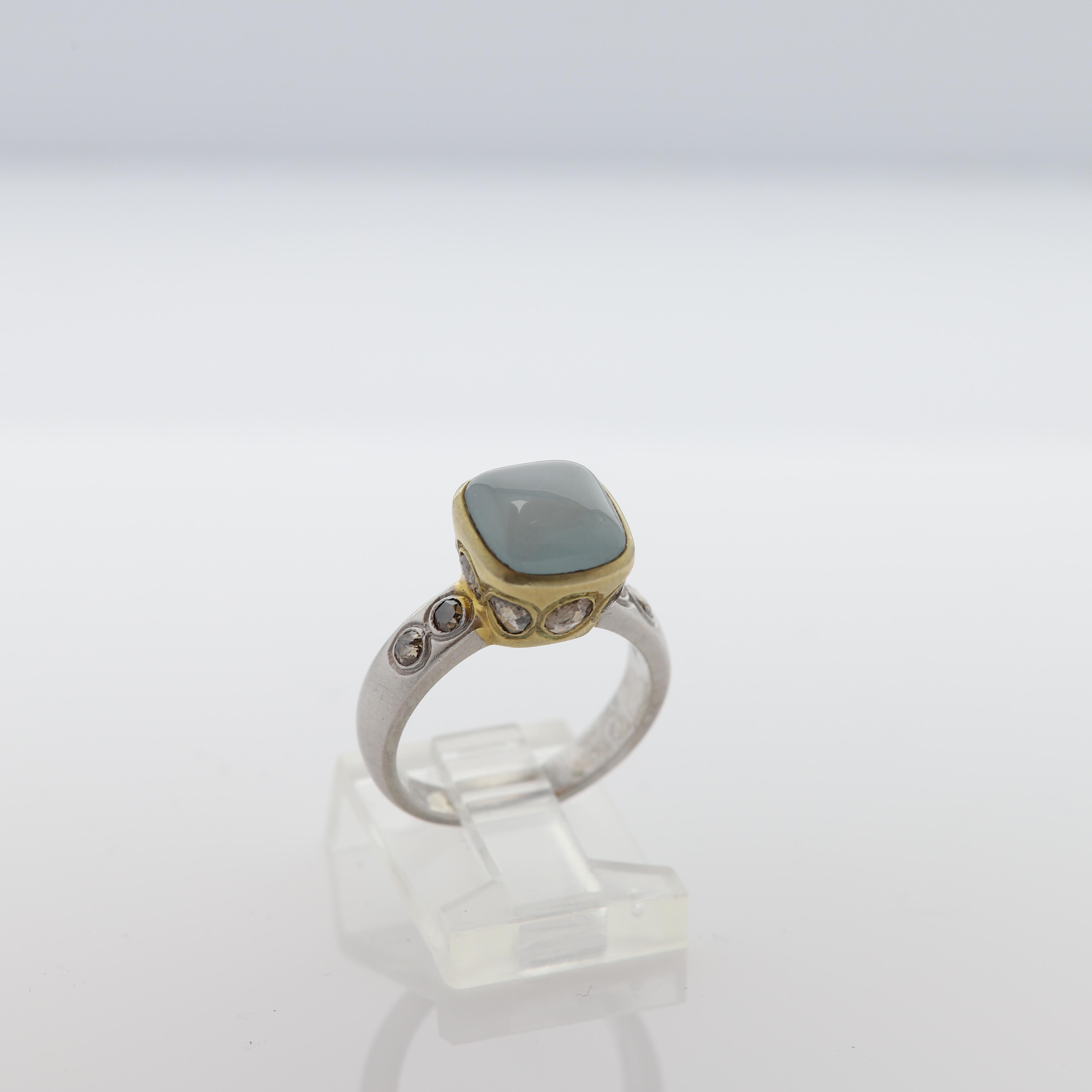 Aquamarine Ring Hand 18 Karat & Old Cut Diamonds Vintage Aquamarine Gold Ring In New Condition In Brooklyn, NY