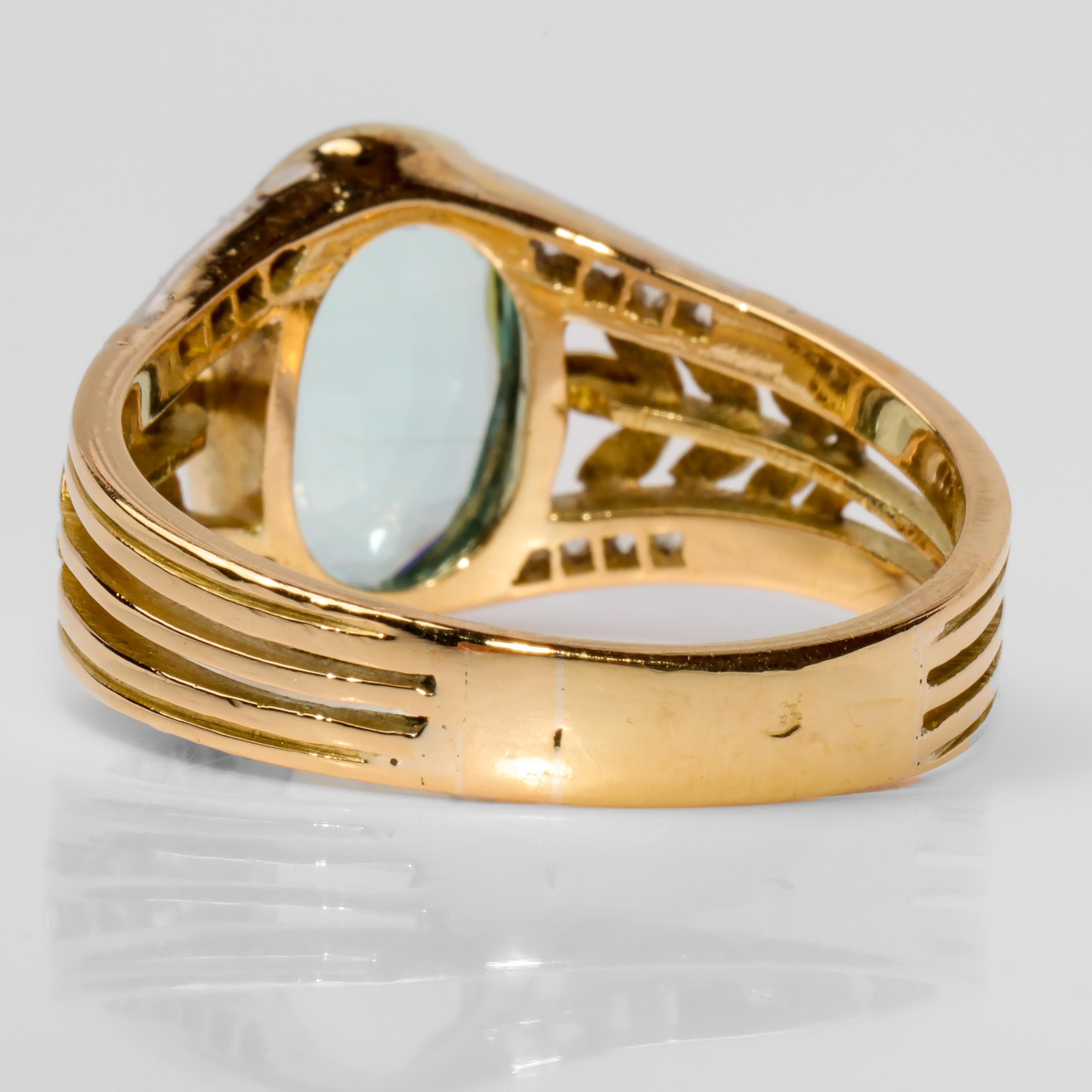 Aquamarine Ring in Gold and Platinum with Diamonds from France, Titanic Era 2