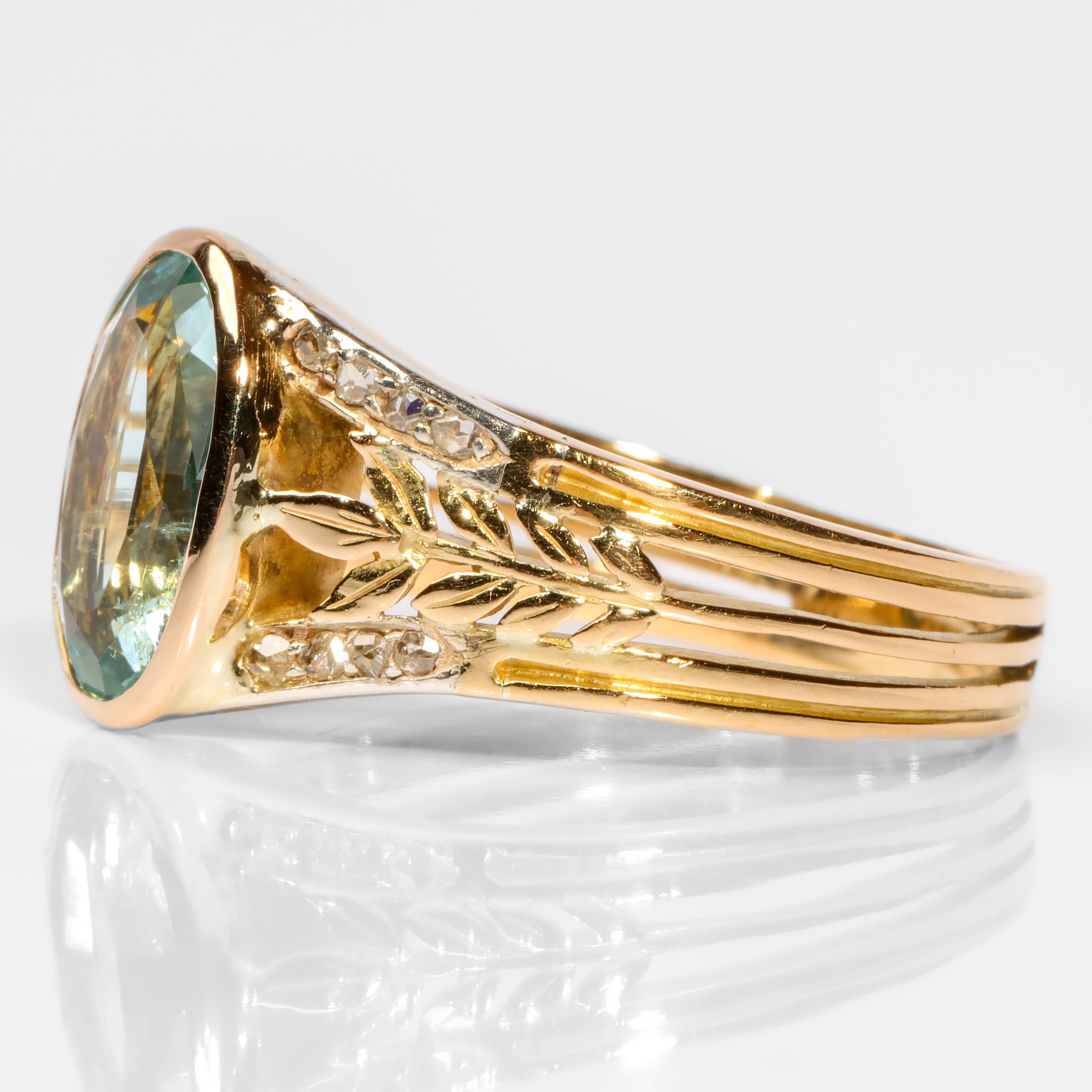 Aquamarine Ring in Gold and Platinum with Diamonds from France, Titanic Era 3