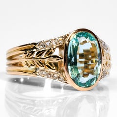 Aquamarine Ring in Gold and Platinum with Diamonds from France, Titanic Era