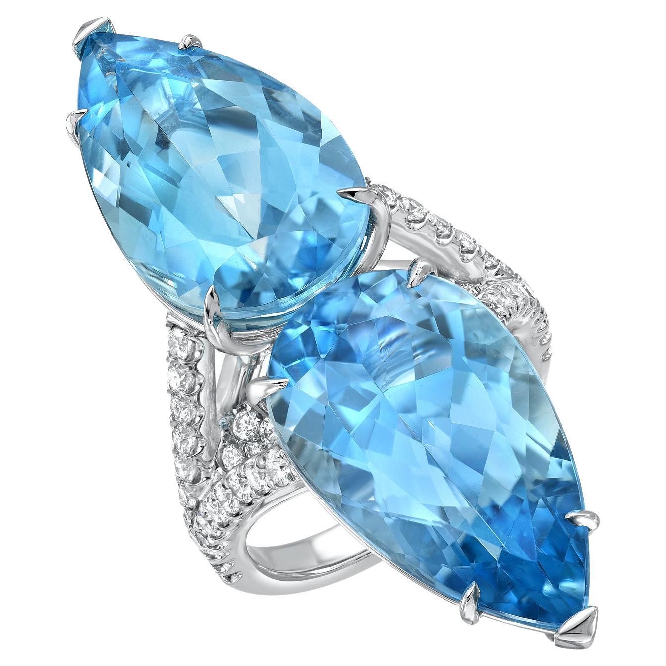 Pear Cut Aquamarine Ring 18.59 Carat Pear Shapes  For Sale