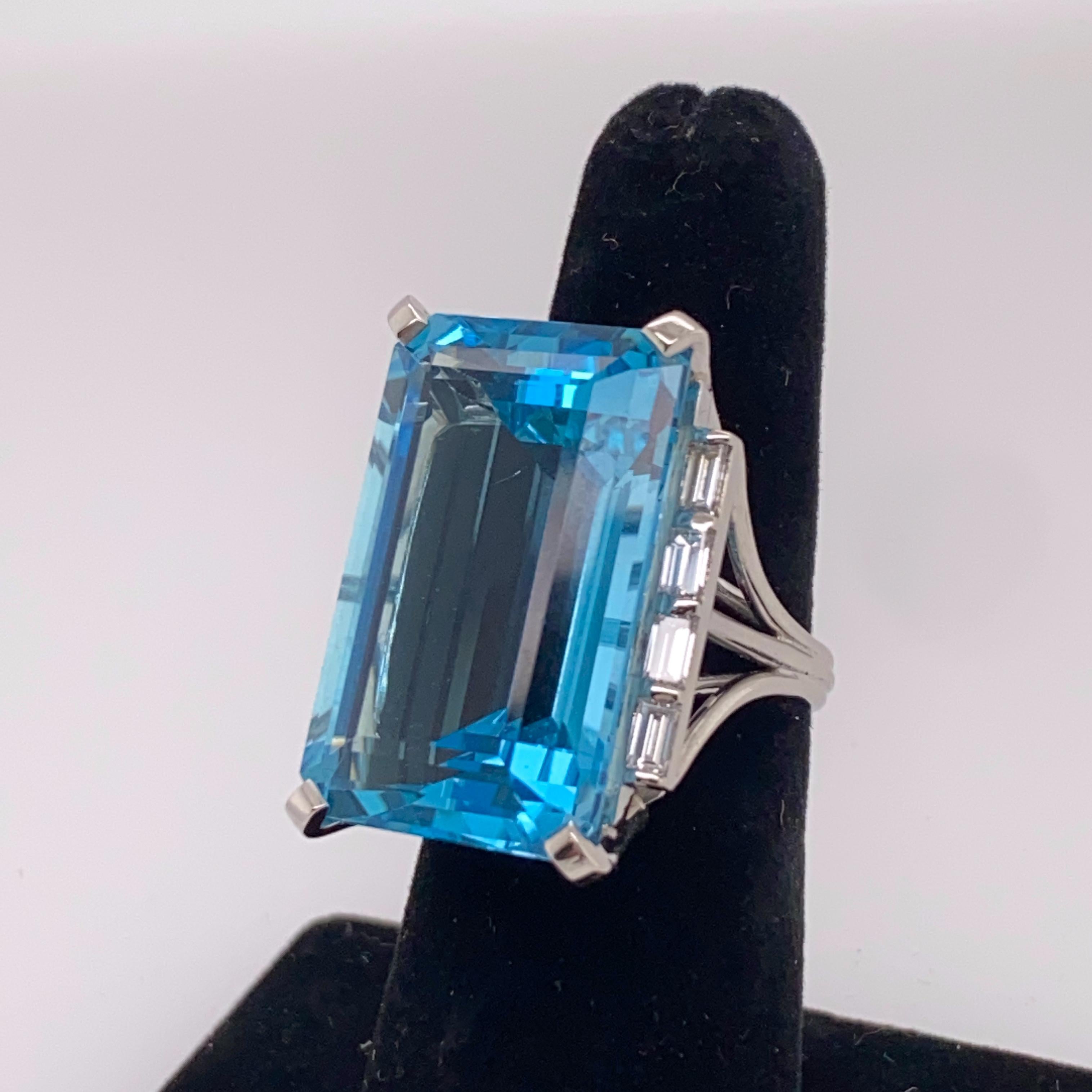 Emerald Cut Aquamarine Ring Set in Platinum