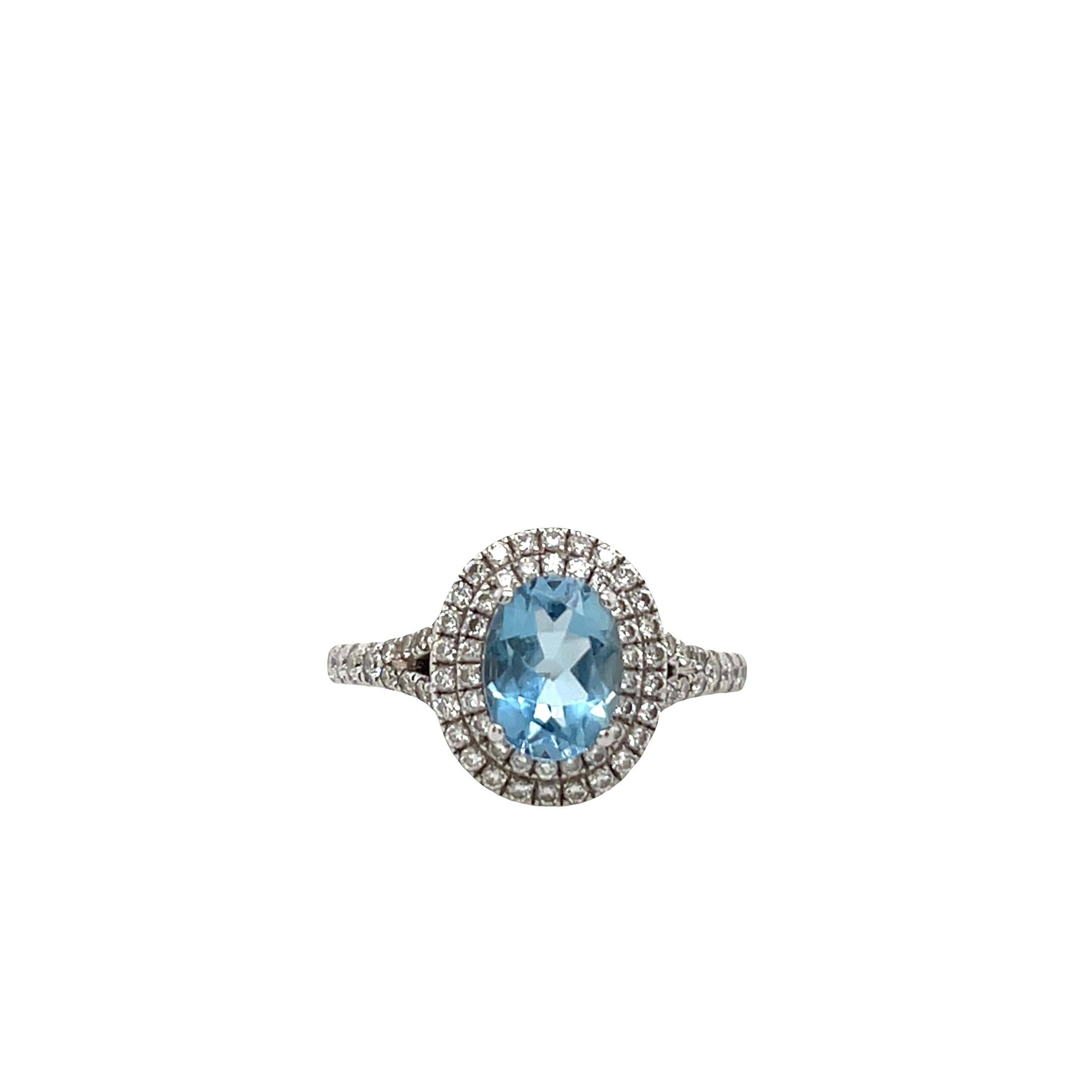 Anello con acquamarina e diamanti in oro bianco 18 ct. in vendita