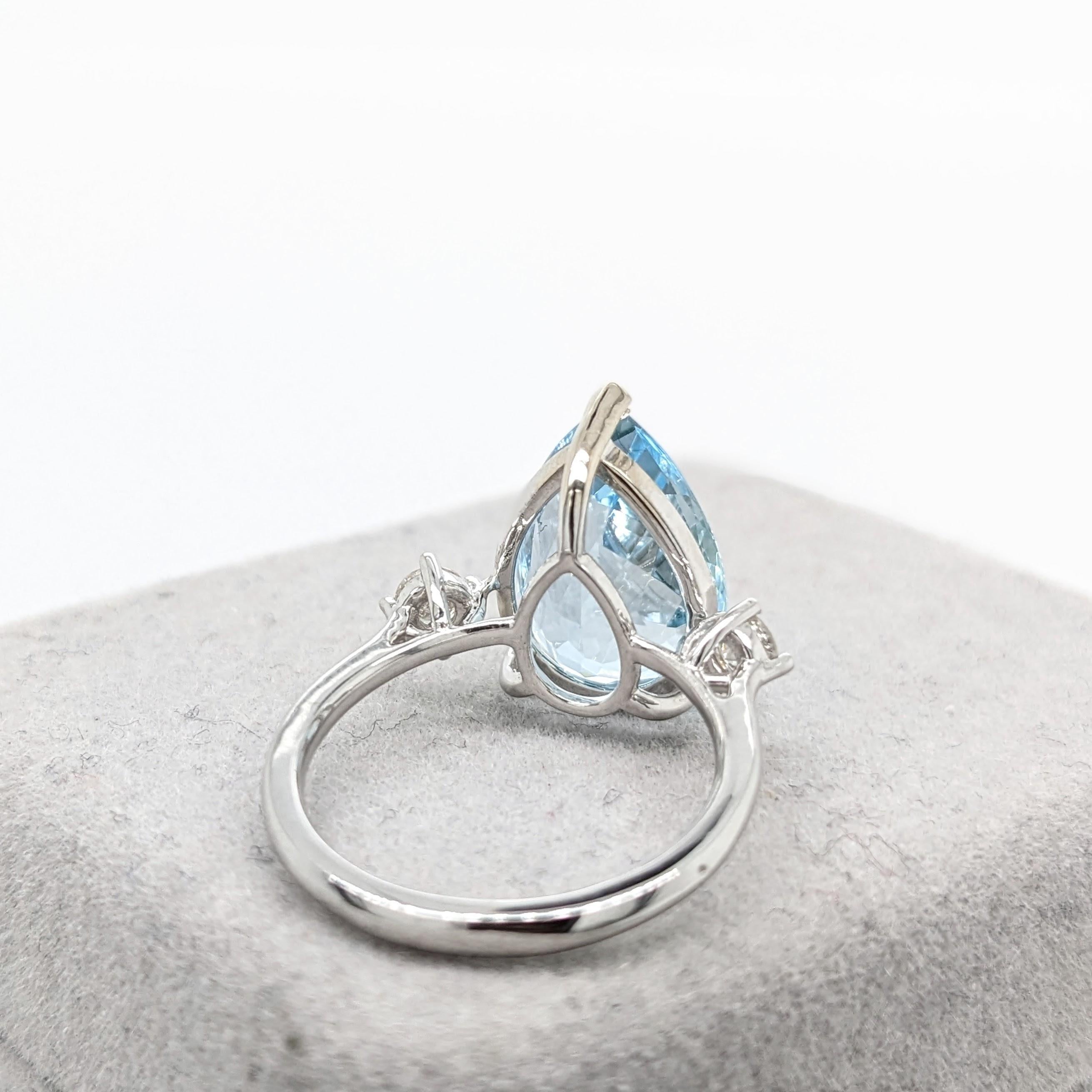 Aquamarine Ring w Natural Diamond Accents in Solid 14K White Gold Pear Cut 14x10 For Sale 5