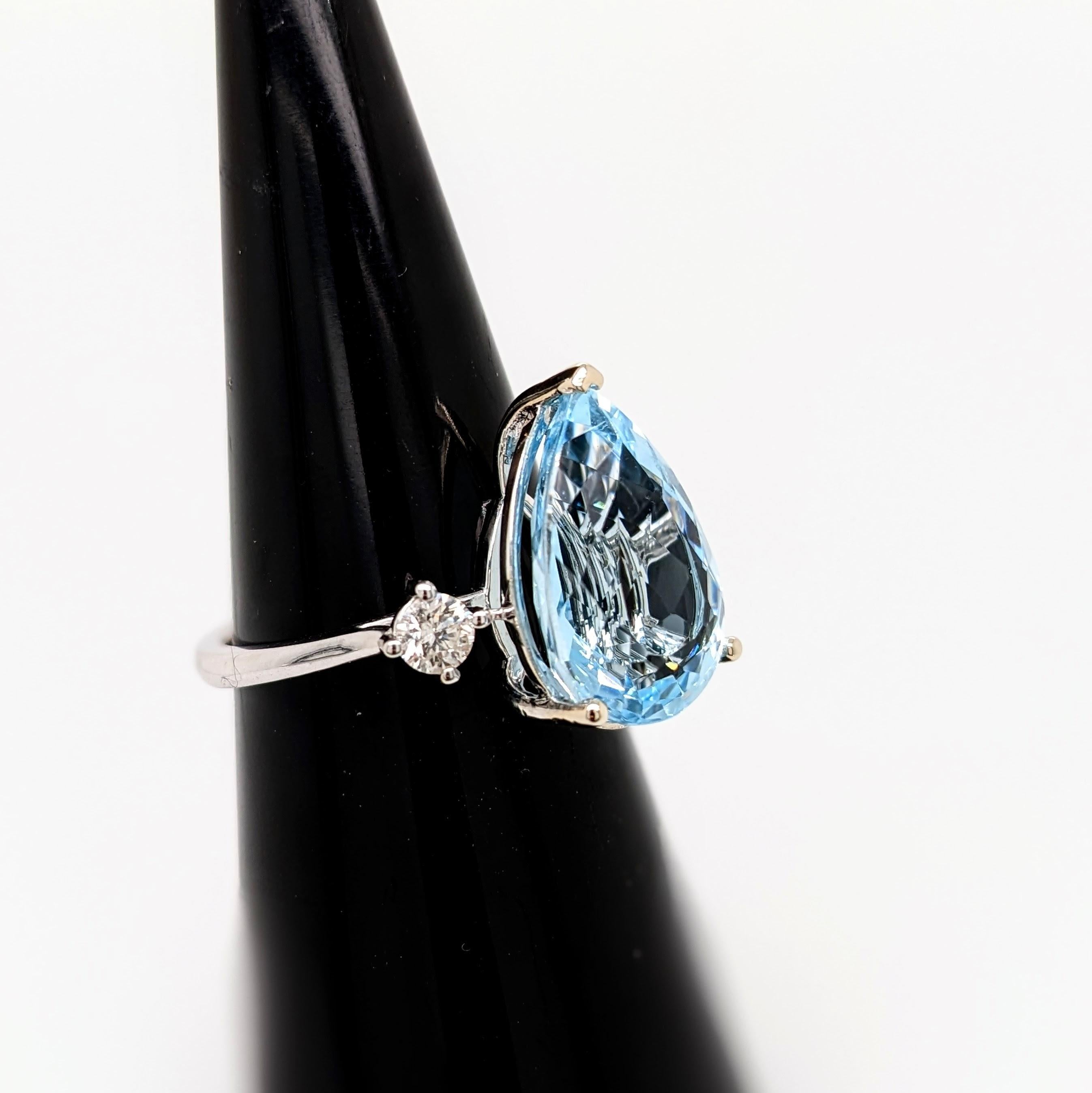 Modern Aquamarine Ring w Natural Diamond Accents in Solid 14K White Gold Pear Cut 14x10 For Sale