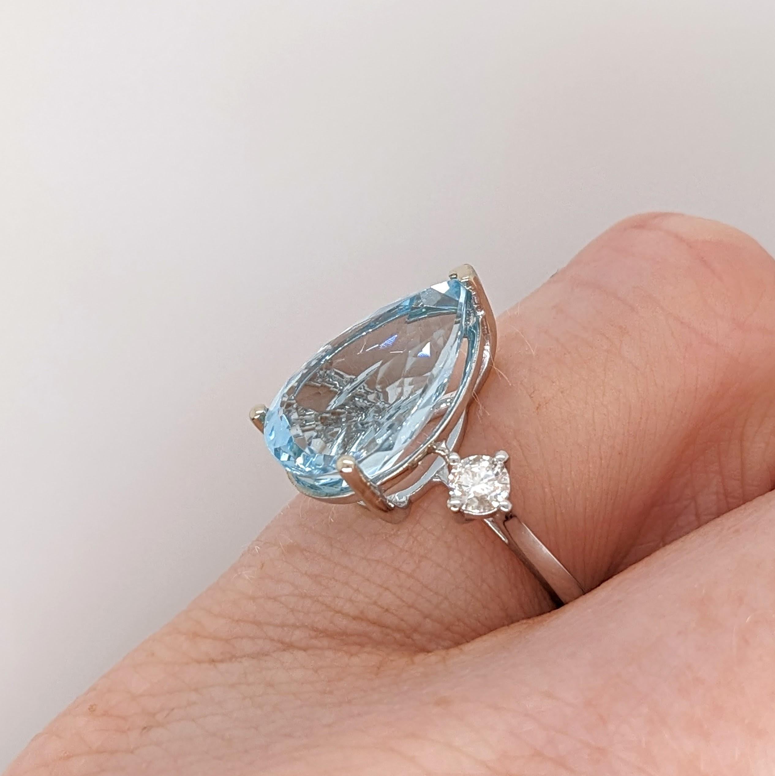 Aquamarin-Ring mit natürlichen Diamant-Akzenten aus massivem 14K Weißgold im Birnenschliff 14x10 Damen im Angebot