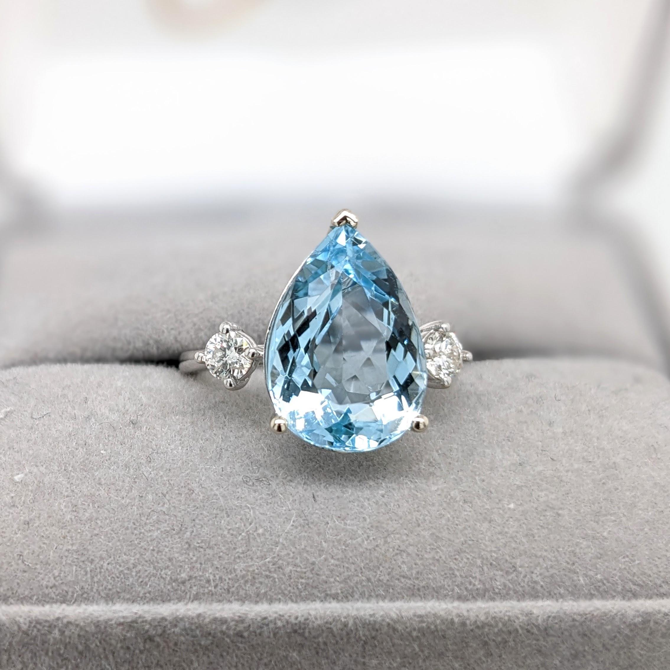 Aquamarine Ring w Natural Diamond Accents in Solid 14K White Gold Pear Cut 14x10 For Sale 2