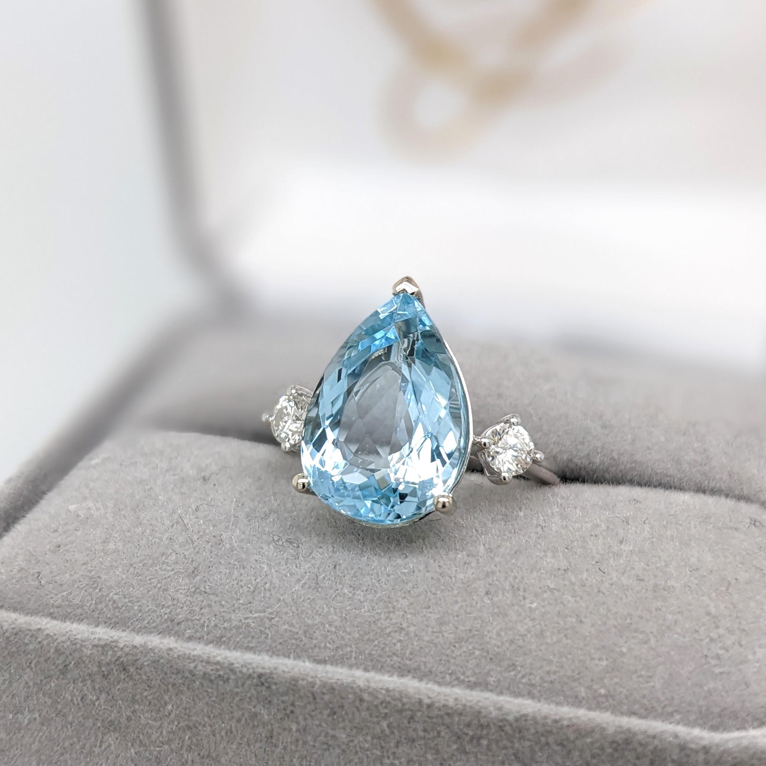 Aquamarine Ring w Natural Diamond Accents in Solid 14K White Gold Pear Cut 14x10 For Sale 3
