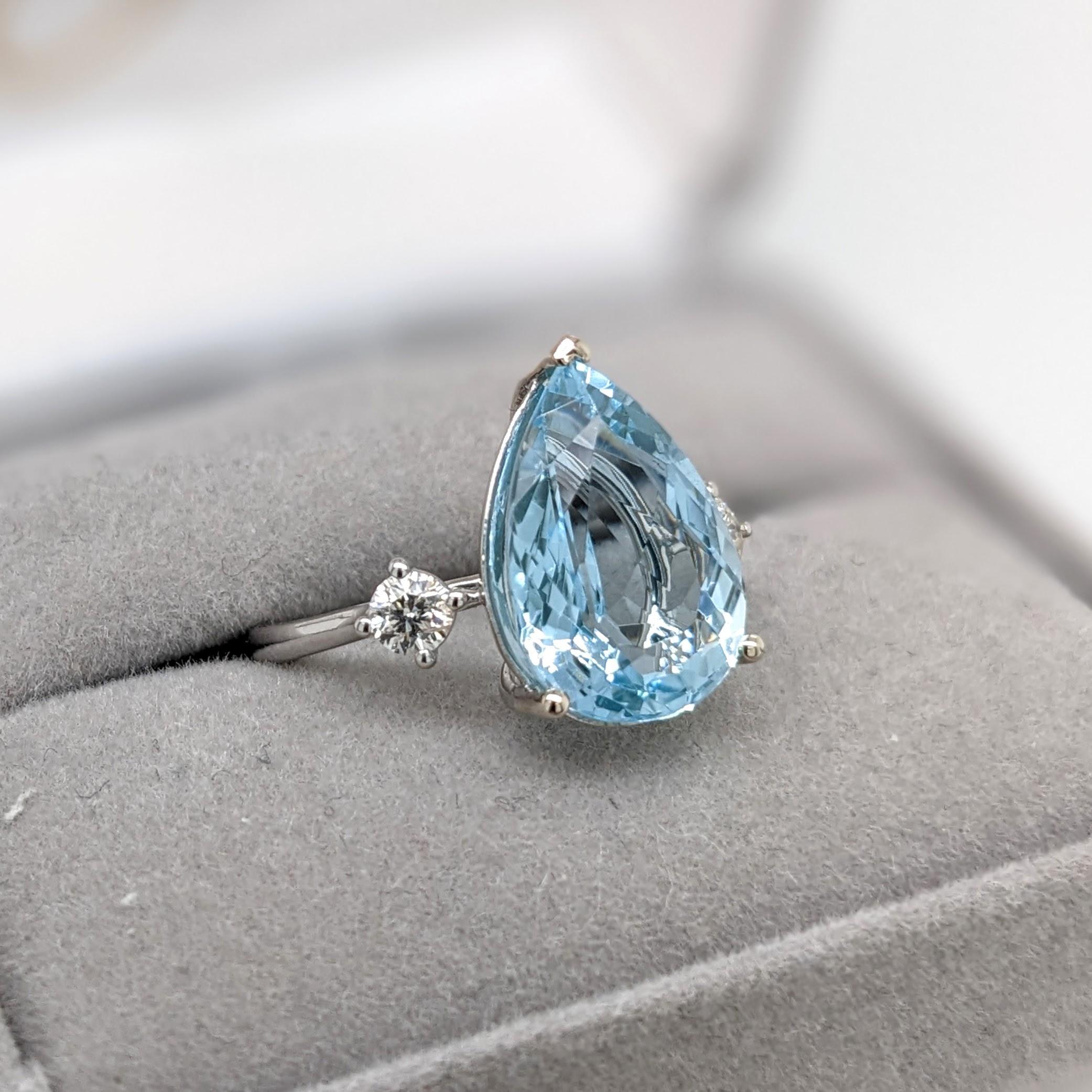 Aquamarine Ring w Natural Diamond Accents in Solid 14K White Gold Pear Cut 14x10 For Sale 4