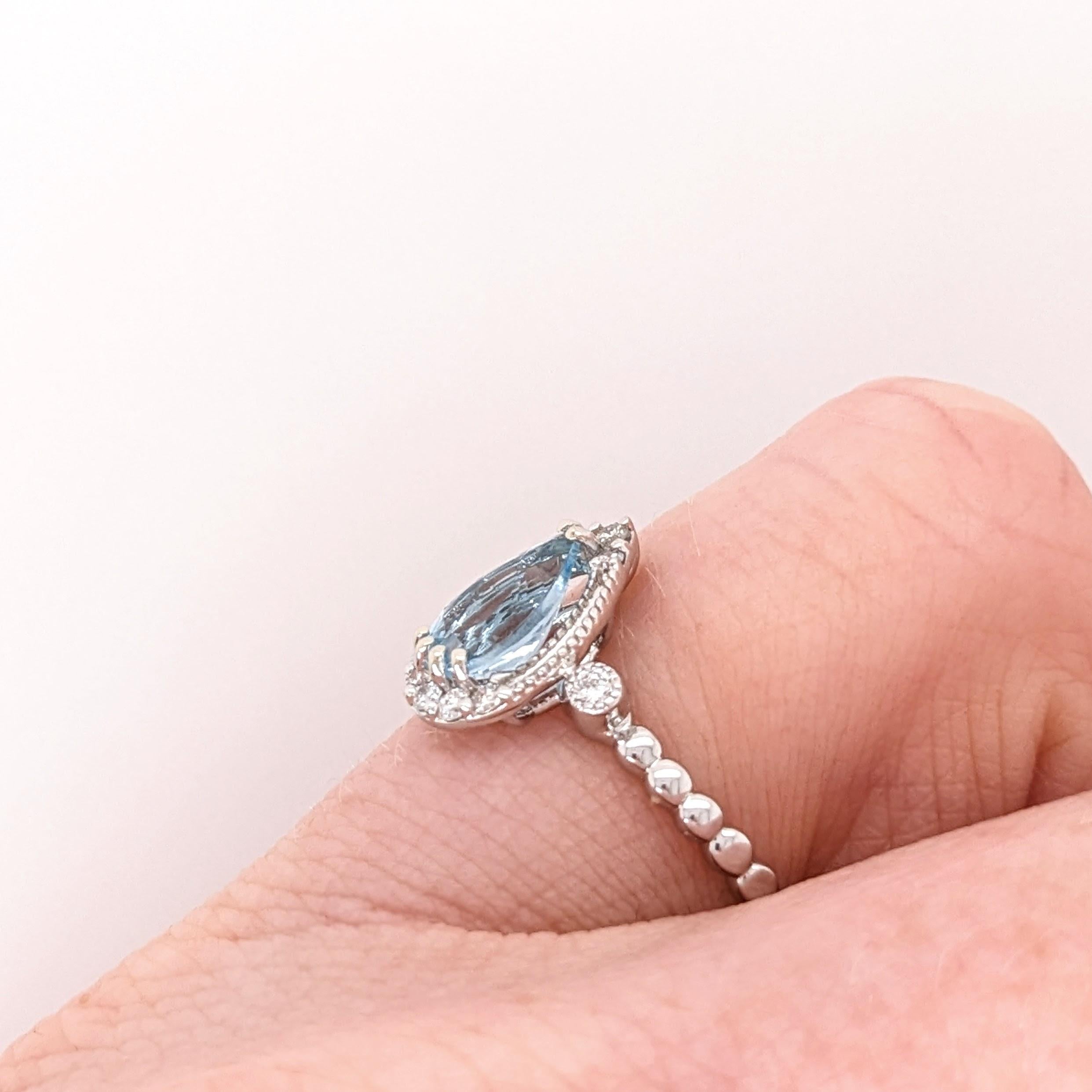 Aquamarine Ring w Natural Diamonds in 14K White Gold Pear cut 8x6mm For Sale 2