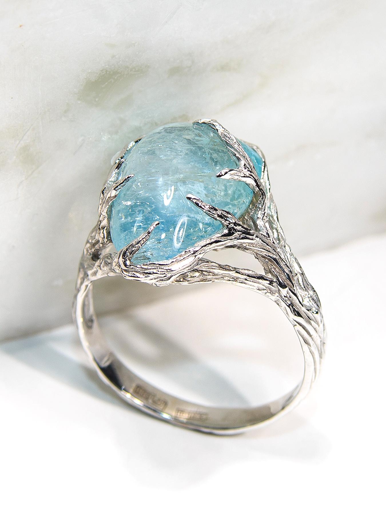 Aquamarine Ring White Gold Unisex Engagement Ring Blue Gemstone 2