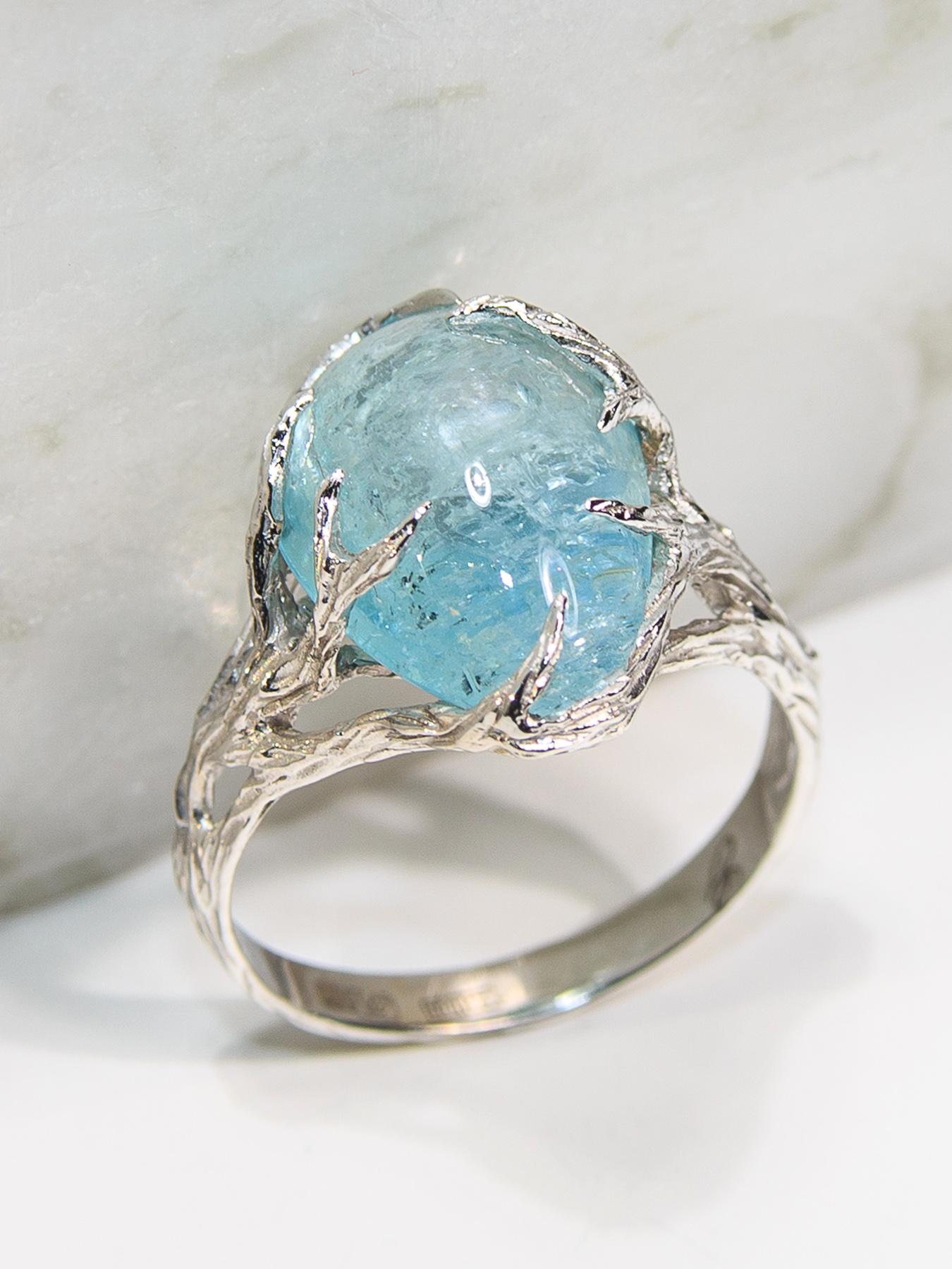 Aquamarine Ring White Gold Unisex Engagement Ring Blue Gemstone In New Condition In Berlin, DE