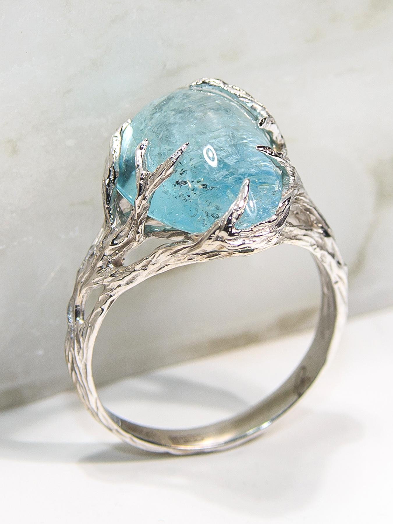 Aquamarine Ring White Gold Unisex Engagement Ring Blue Gemstone 1