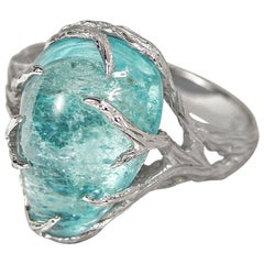 Aquamarine Ring White Gold Unisex Engagement Ring Blue Gemstone