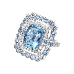 Anello con acquamarina e diamante in oro bianco 18 carati di Sunita Nahata