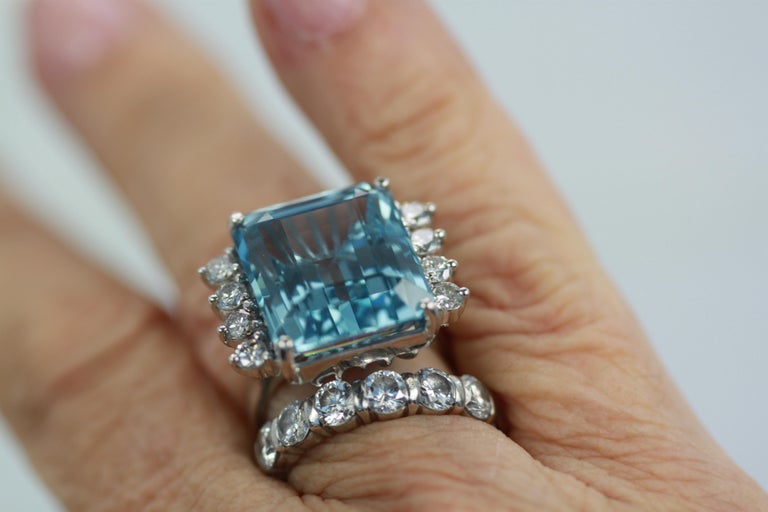 Aquamarine Ring with Diamond Side Stones at 1stDibs