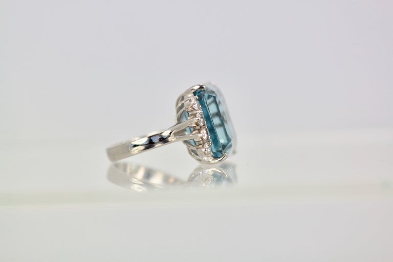 Aquamarine Ring with Diamond Side Stones at 1stDibs