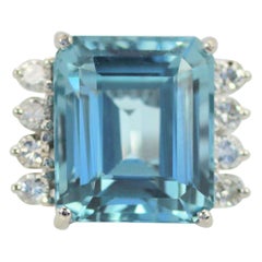 Aquamarine Ring with Diamond Side Stones
