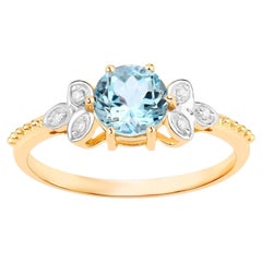 Aquamarine Ring With Diamonds 0.76 Carats 14K Yellow Gold