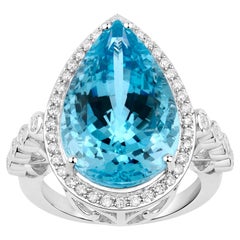 Aquamarine Ring With Diamonds 13.3 Carats 14K White Gold