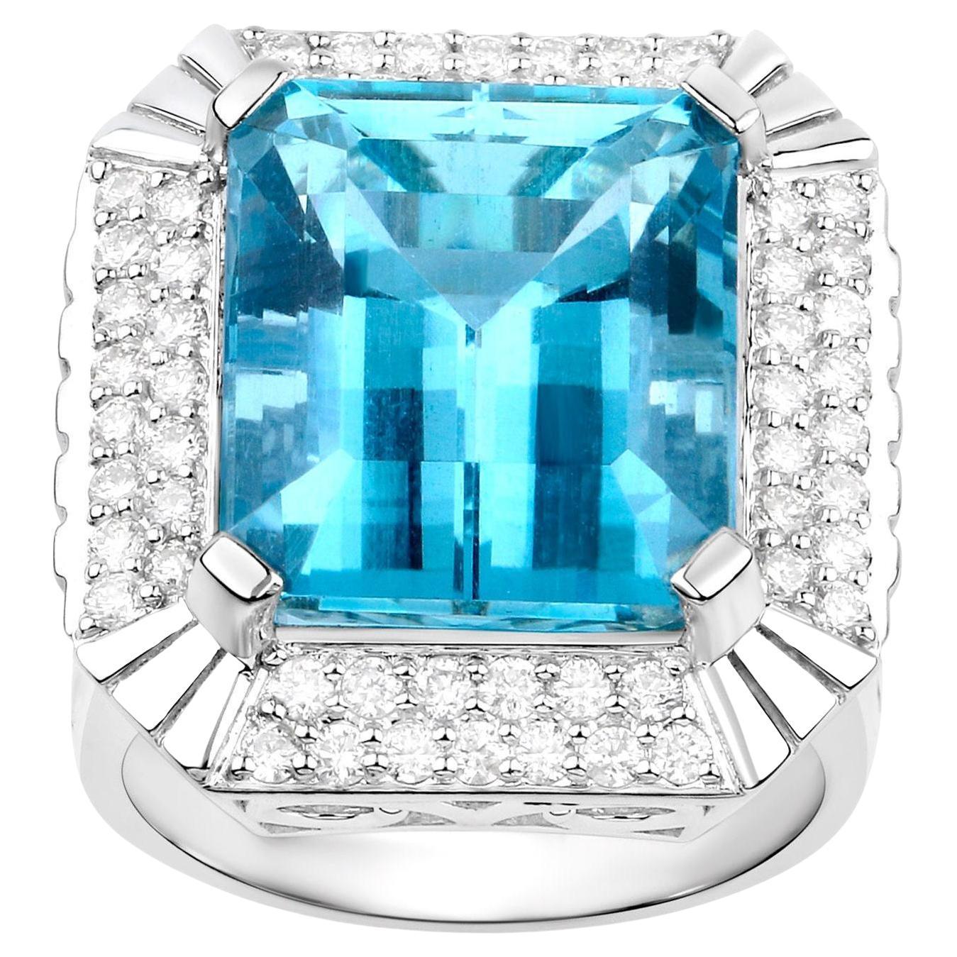 Aquamarin Ring mit Diamanten 13,8 Karat 14K Weißgold
