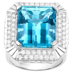 Aquamarine Ring With Diamonds 13.8 Carats 14K White Gold