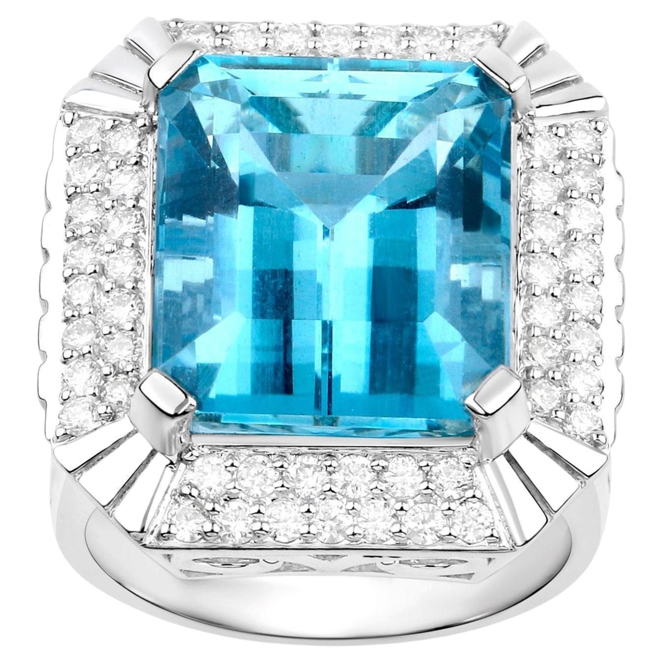 Aquamarin Ring mit Diamanten 13,8 Karat 14K Weißgold