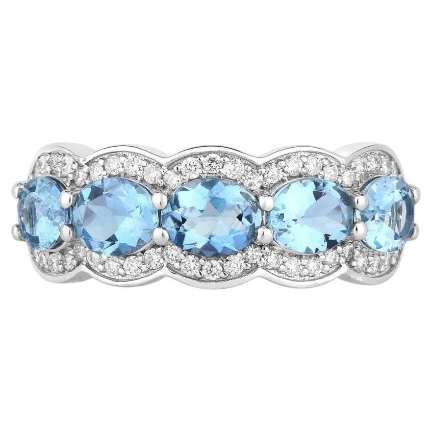 Aquamarine Ring With Diamonds 1.56 Carats 14K White Gold