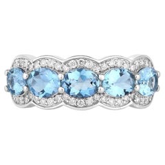 Aquamarine Ring With Diamonds 1.56 Carats 14K White Gold