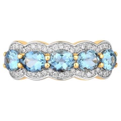Aquamarine Ring With Diamonds 1.56 Carats 14K Yellow Gold
