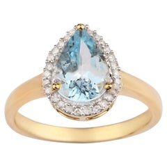 Aquamarine Ring With Diamonds 1.74 Carats 9K Yellow Gold