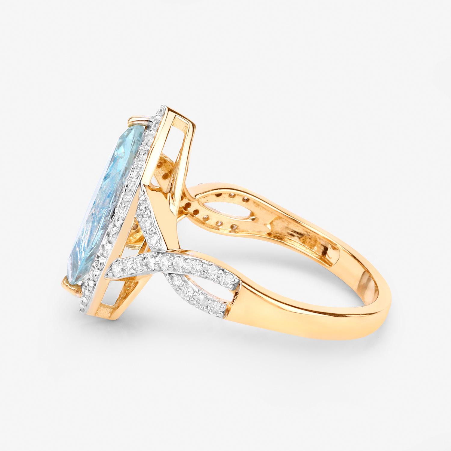 Marquise Cut Aquamarine Ring with Diamonds 2.22 Carats 14K Yellow Gold For Sale