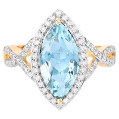 Aquamarin-Ring mit Diamanten 2,22 Karat 14K Gelbgold