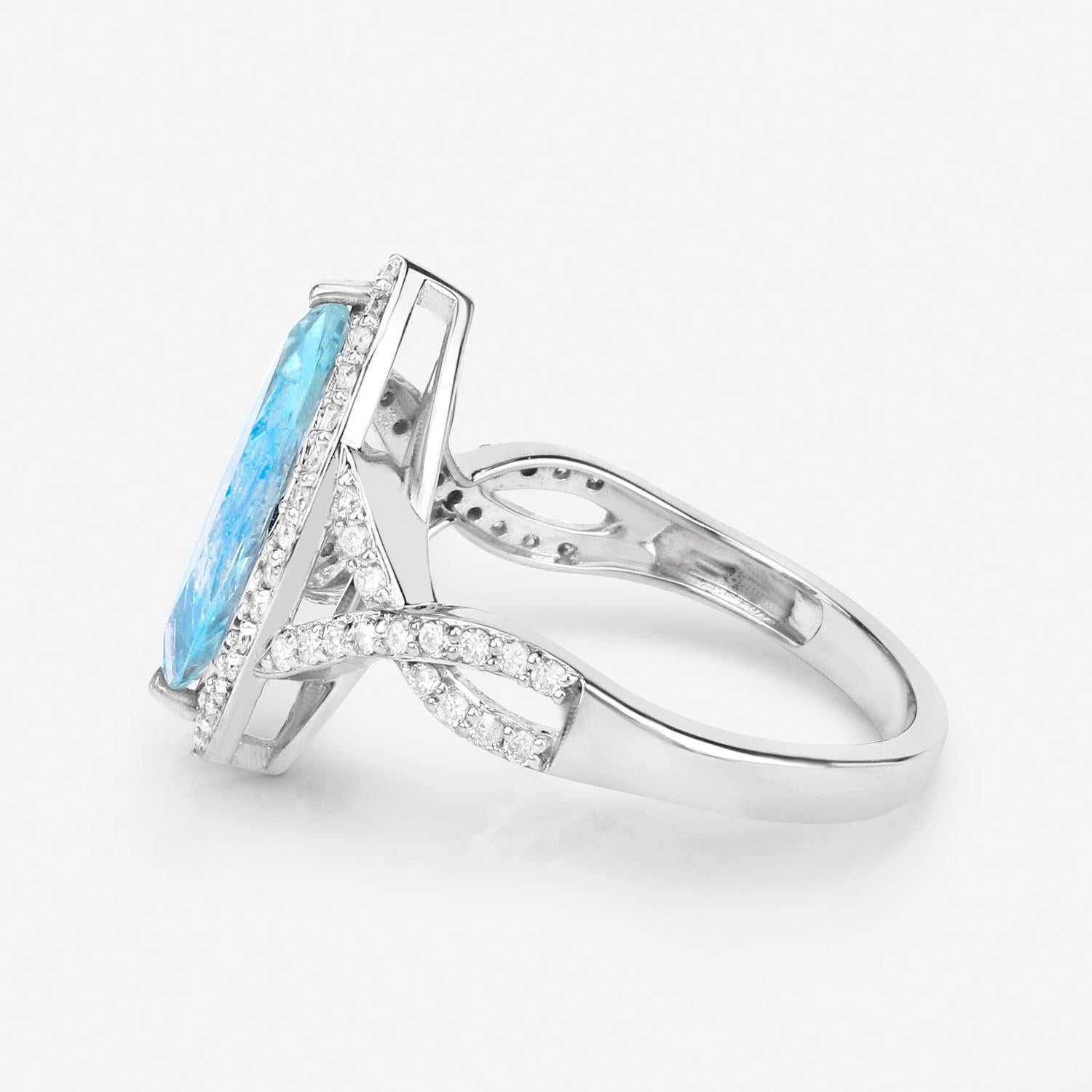 Aquamarine Ring With Diamonds 2.24 Carats 14K White Gold In Excellent Condition For Sale In Aliso Viejo, CA