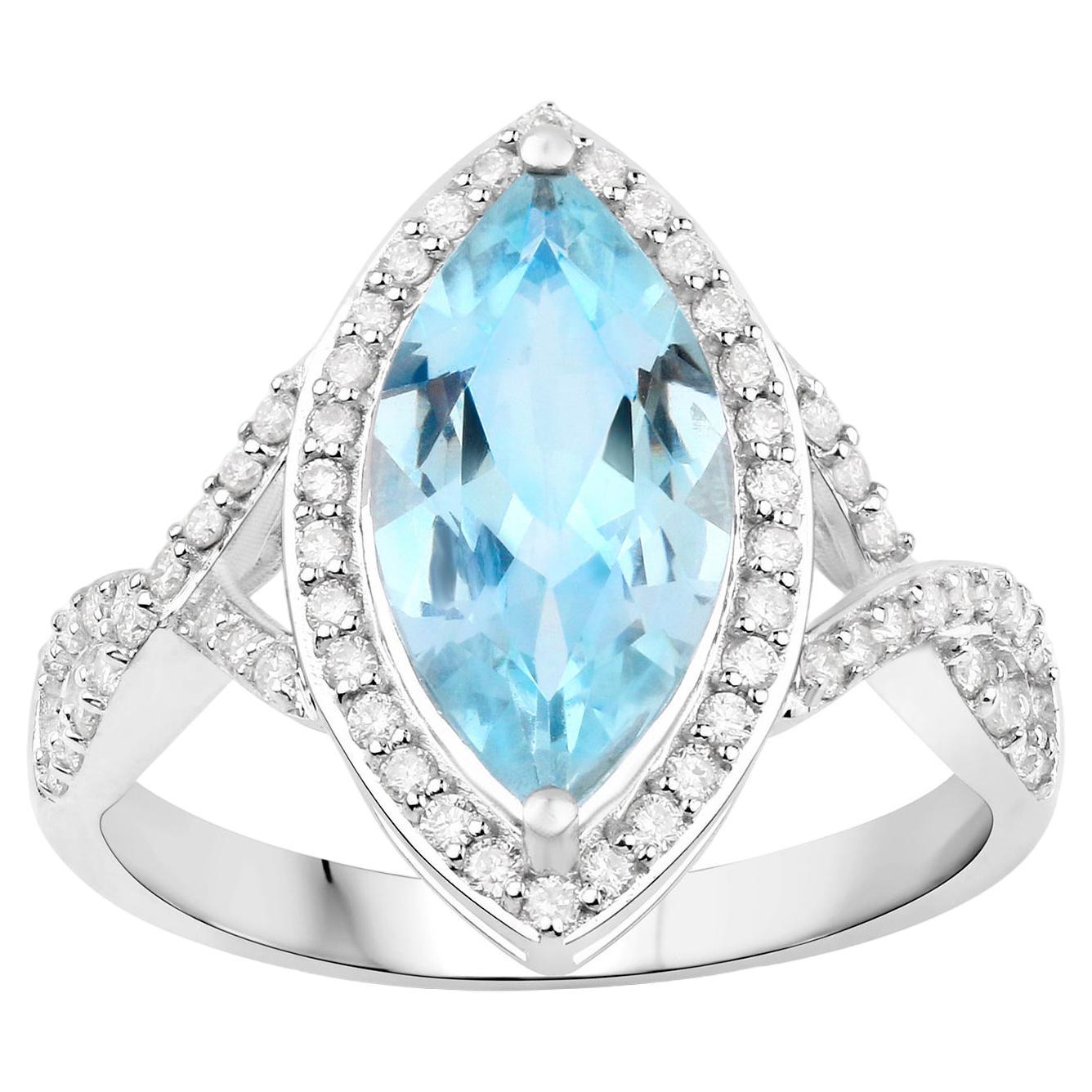 Aquamarine Ring With Diamonds 2.24 Carats 14K White Gold