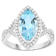 Anillo Aguamarina Con Diamantes 2,24 Quilates Oro Blanco 14K