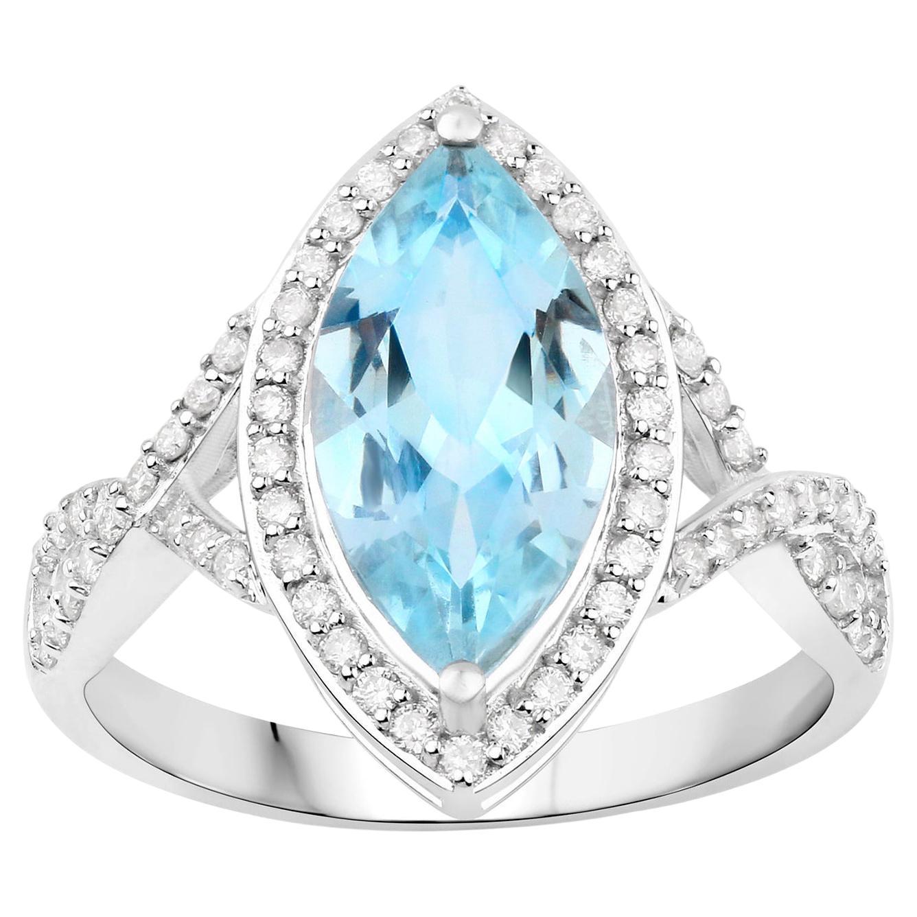 Aquamarine Ring With Diamonds 2.24 Carats 14K White Gold For Sale