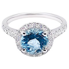 Aquamarine Ring With Diamonds 2.36 Carats 14K White Gold