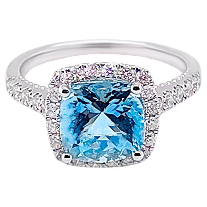 Aquamarine Ring With Diamonds 2.66 Carats 14K White Gold