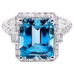 Aquamarine Ring With Diamonds 4.18 Carats 14K White Gold
