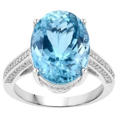 Aquamarin Ring mit Diamanten 8,80 Karat 14K Weißgold