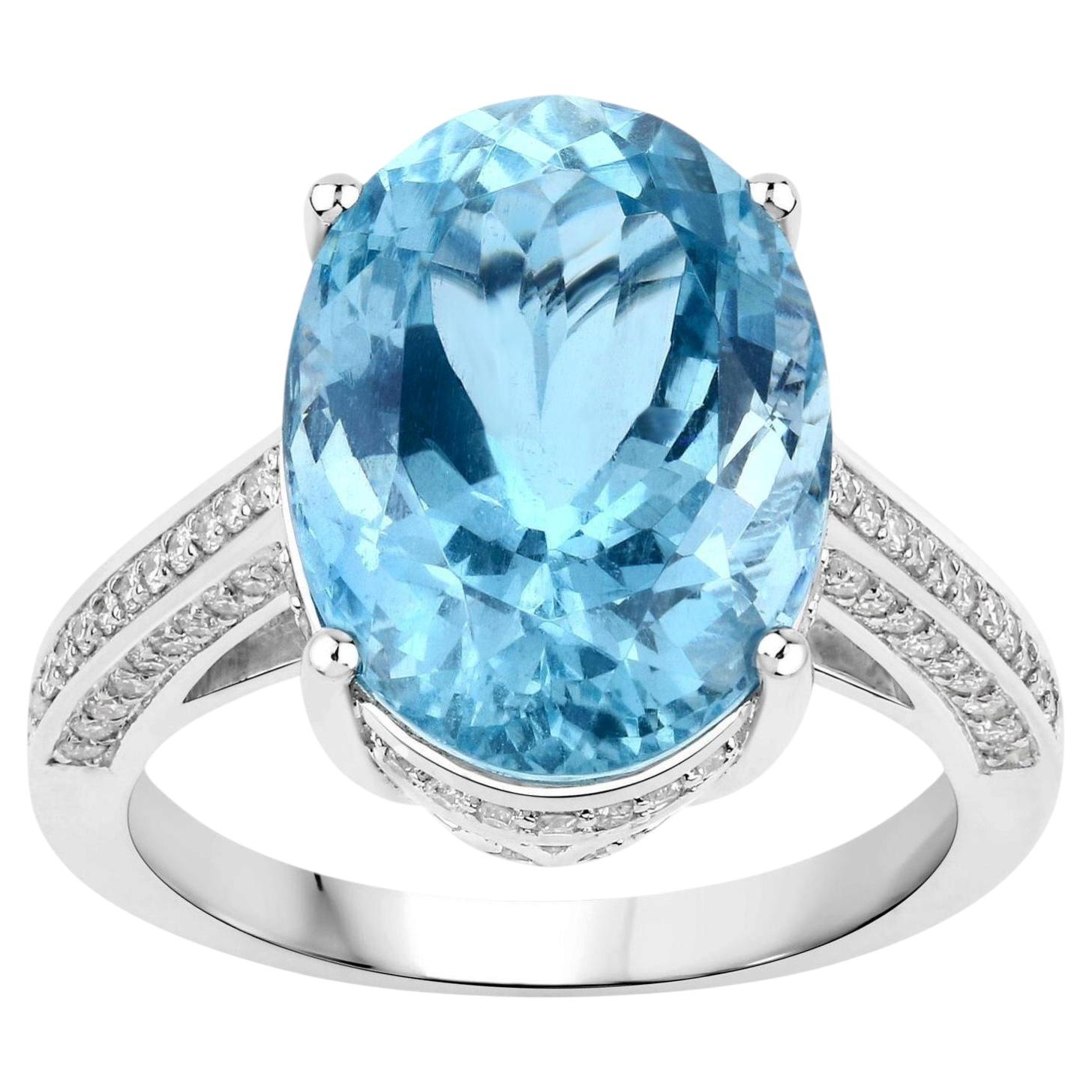Anillo Aguamarina Con Diamantes 8,80 Quilates Oro Blanco 14K en venta