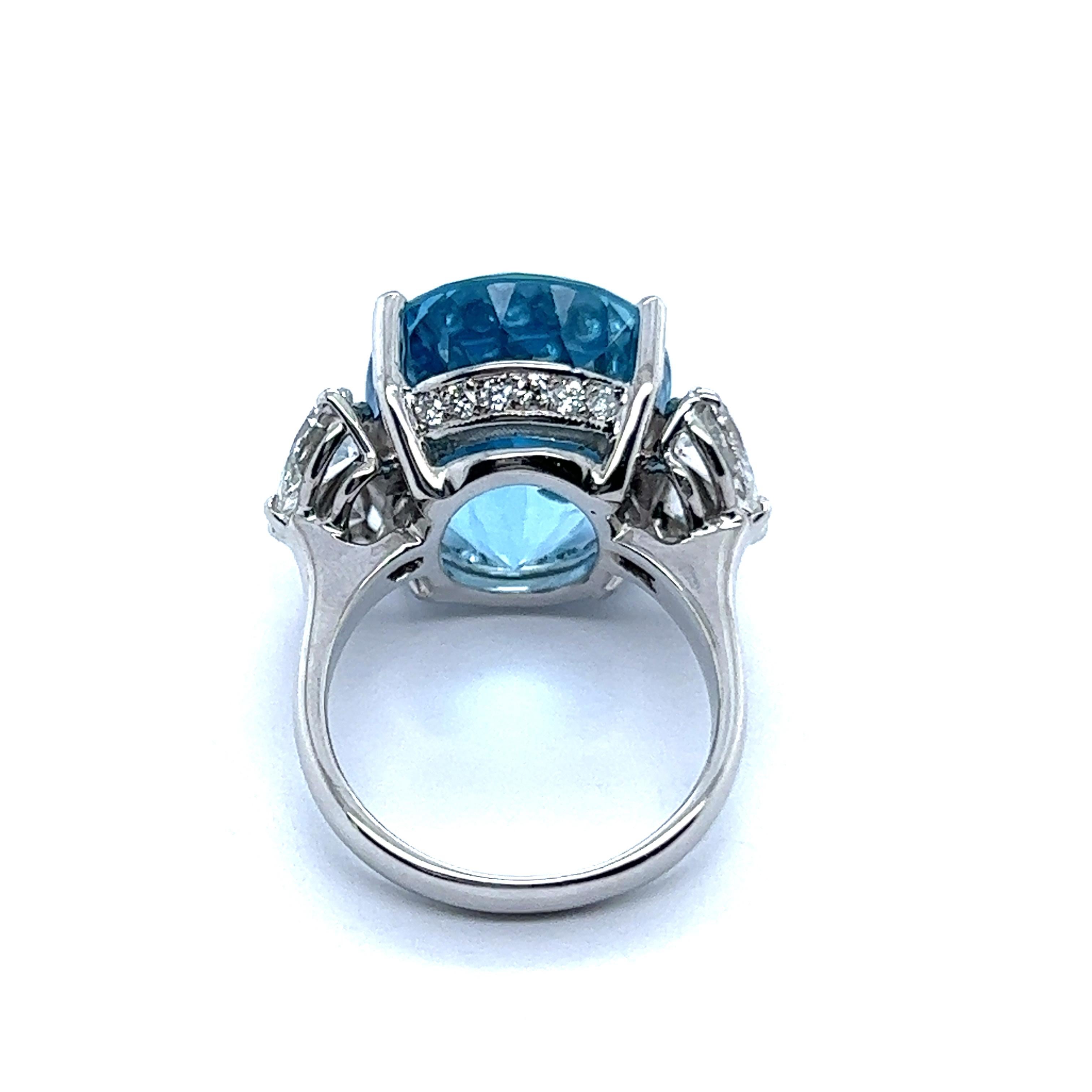 Aquamarine Ring with Diamonds in 14 Karat White Gold For Sale 3