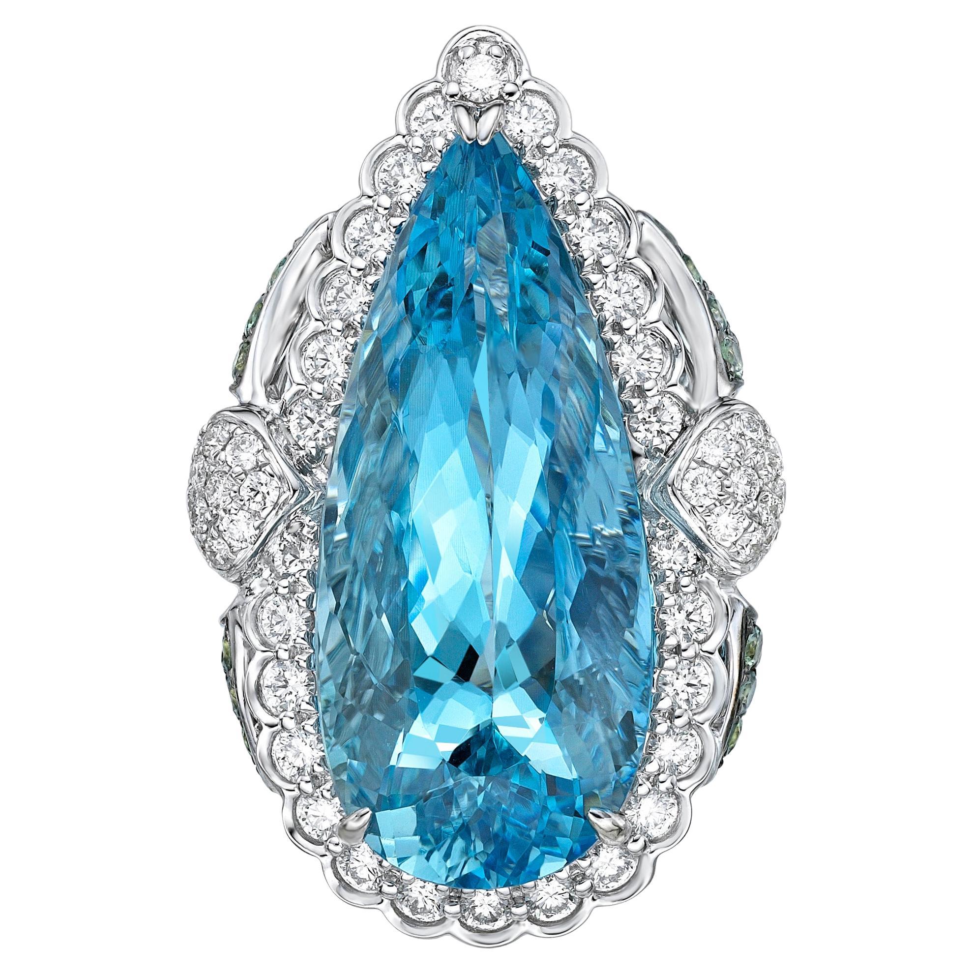 Aquamarine Ring with Paraiba, Alexandrite & Diamond in 18KWG For Sale