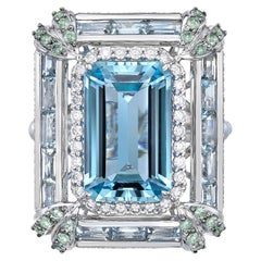 Aquamarin-Ring mit Paraiba, Alexandrit, Perle und Diamant in 18KWG