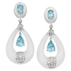 Aquamarine, Rock Crystal, Diamond and White Gold Earrings