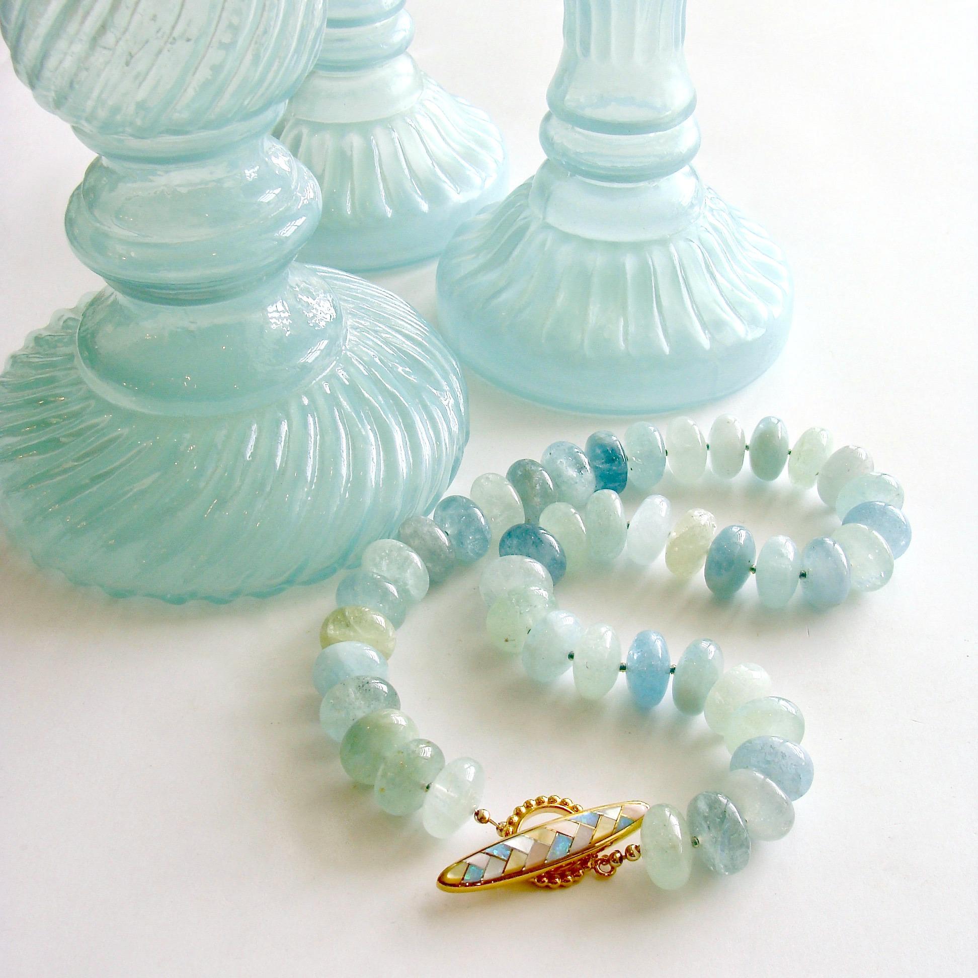Aquamarine Rondelles Inlay Opal MOP Toggle Choker Necklace, Brynn V Necklace In New Condition In Colleyville, TX