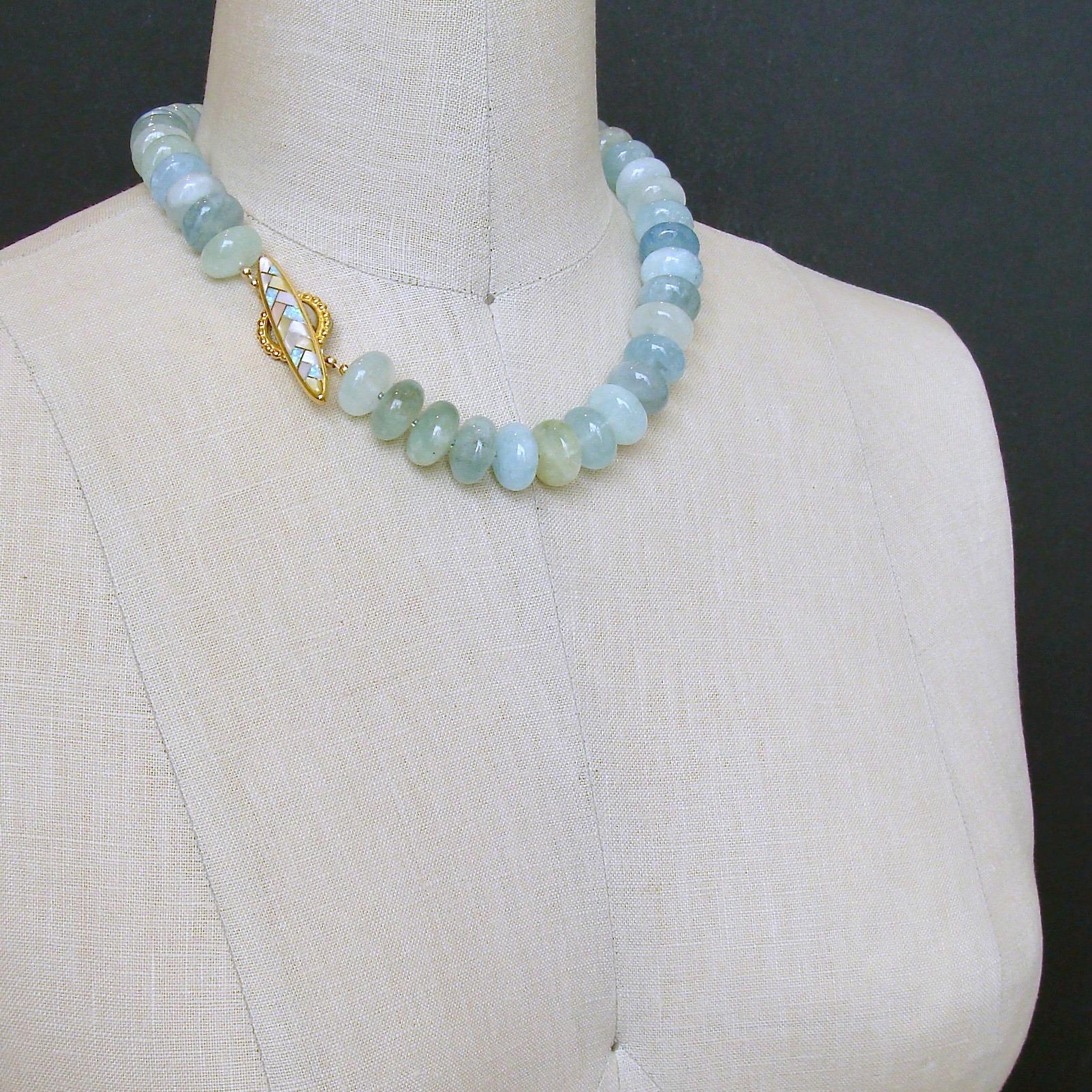 Aquamarine Rondelles Inlay Opal MOP Toggle Choker Necklace, Brynn V Necklace 1