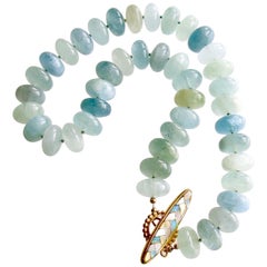 Aquamarine Rondelles Inlay Opal MOP Toggle Choker Necklace, Brynn V Necklace